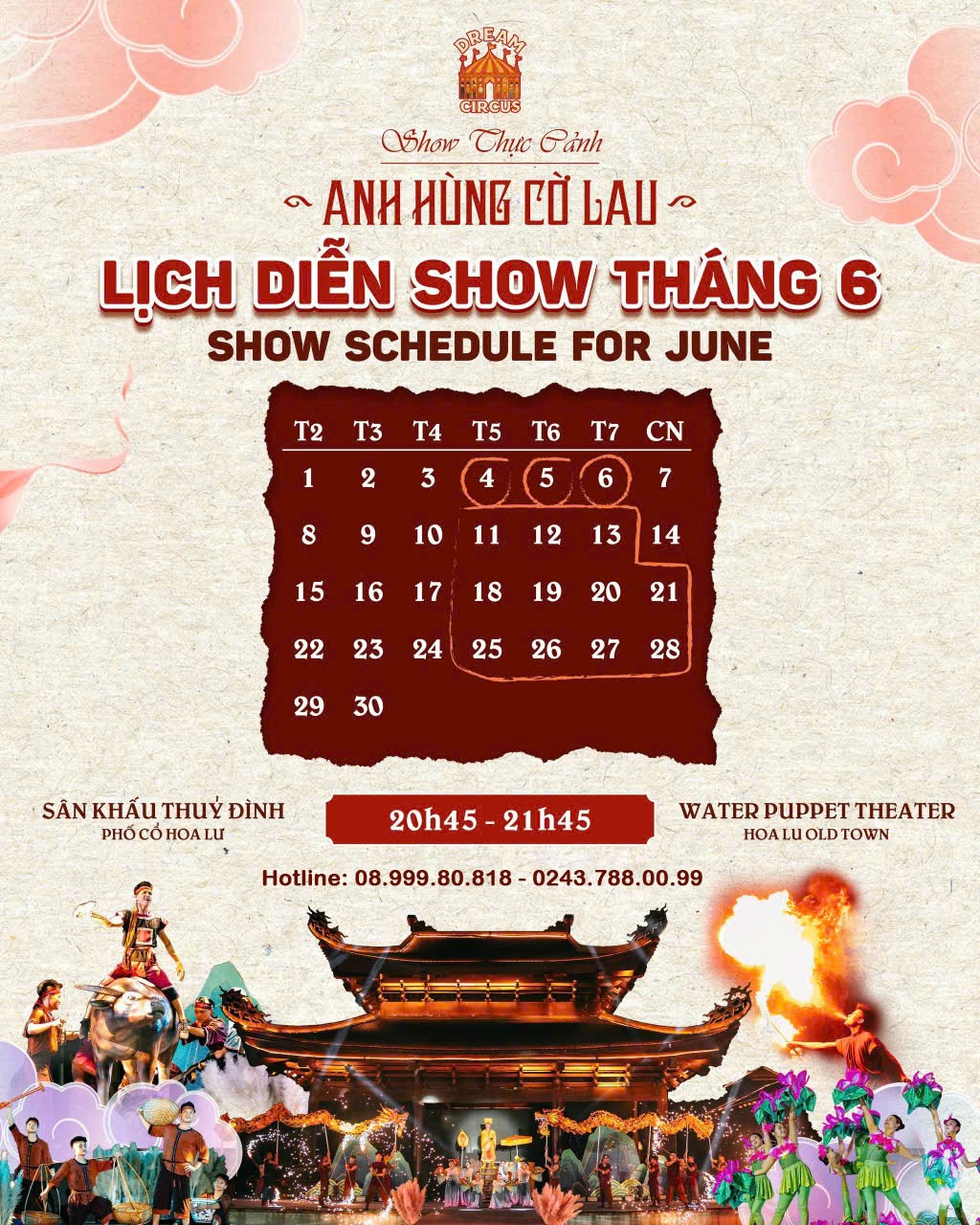 Công bố lịch diễn tháng 6 show Anh Hùng Cờ Lau tại Ninh Bình năm 2026